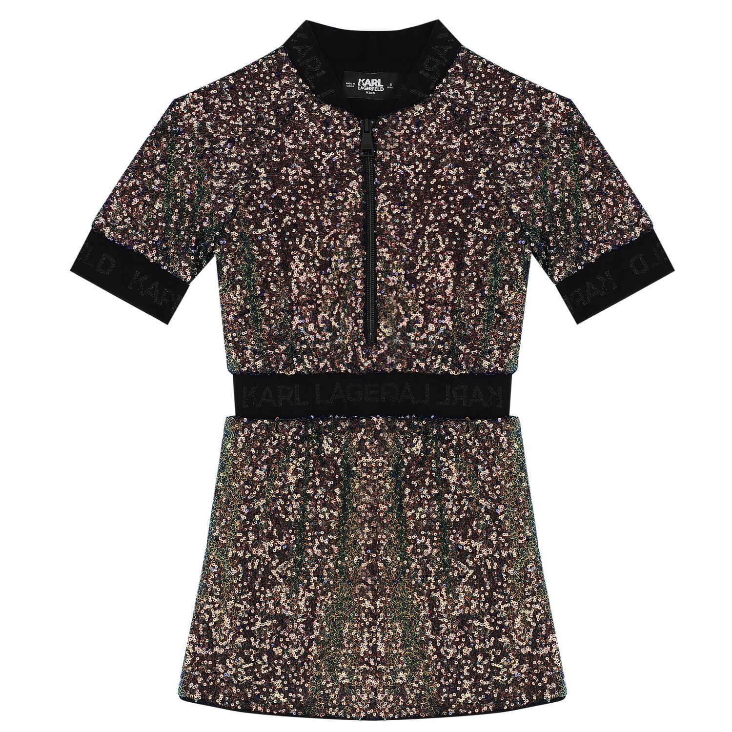 فستان بنات مزين بالترتر باللون الأسود, 1, hi-res