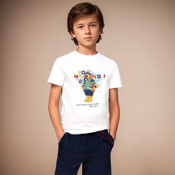Boys White Logo Polo Bear T-Shirt