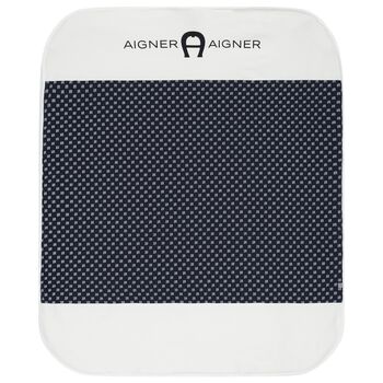 Baby Boys White & Navy Logo Blanket