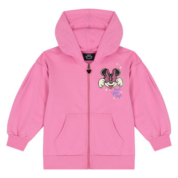 Girls Pink Minnie Mouse Hooded Zip Up Top