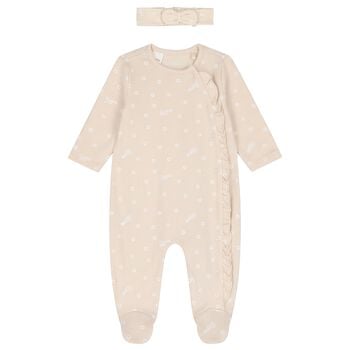 Baby Girls Beige Floral Babygrow Gift Set