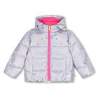 Girls Silver Iridescent Puffer Jacket, 1, hi-res