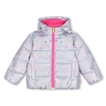Girls Silver Iridescent Puffer Jacket