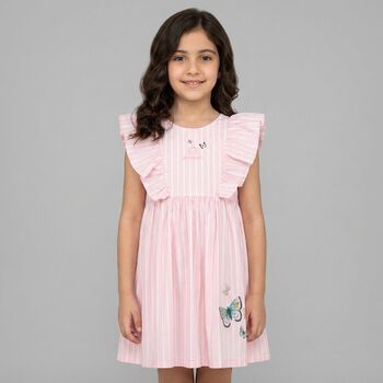 Younger Girls Pink Logo Striped Dress