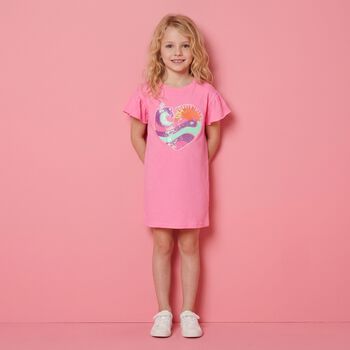 Girls Pink Embellished Logo Dress