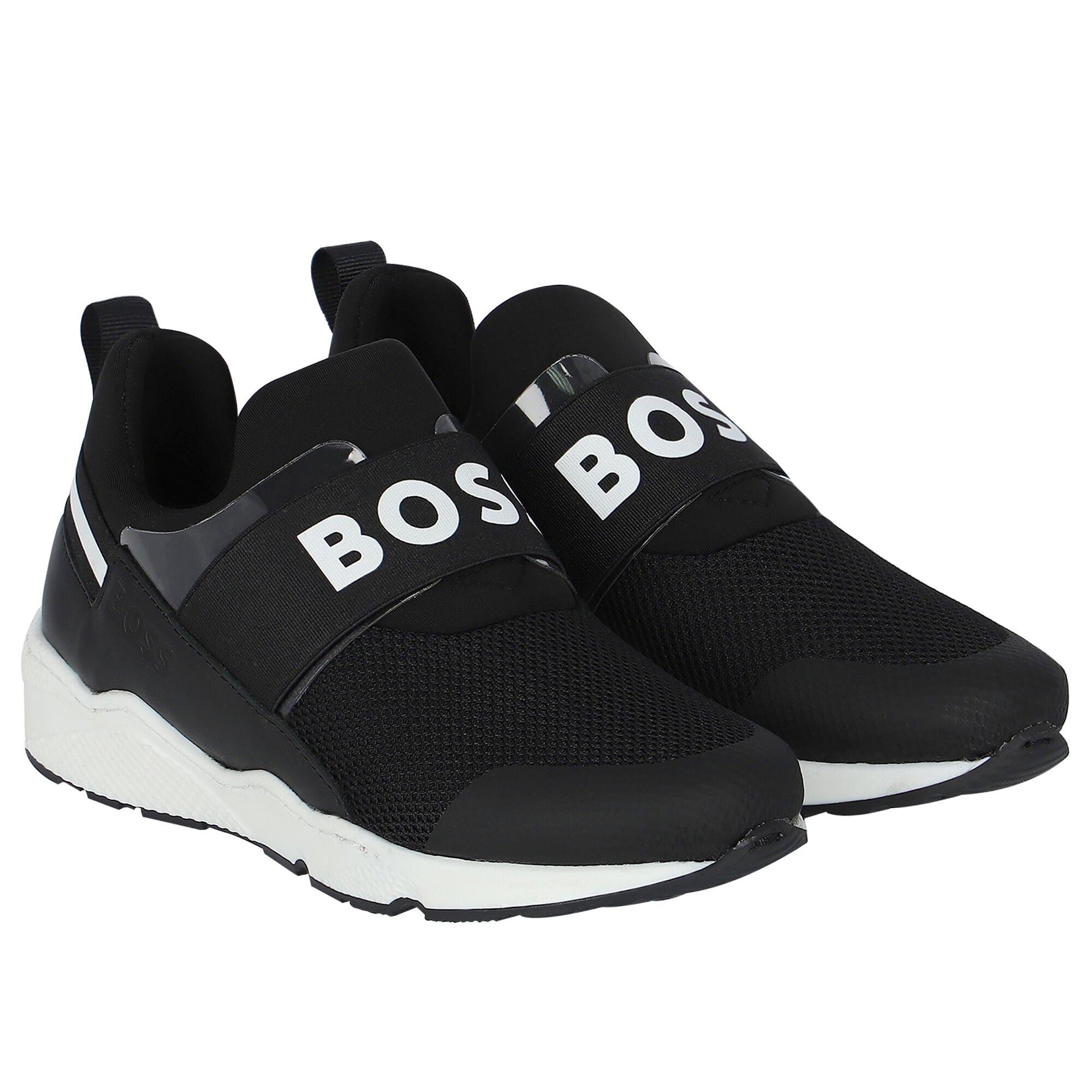 BOSS Boys Black Logo Trainers Junior Couture USA