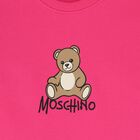 Girls Pink Teddy Bear Logo Swearshirt Dress, 3, hi-res