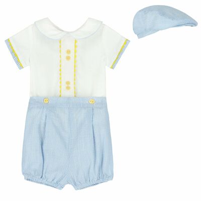Baby Boys White & Blue Short Stripe Set 