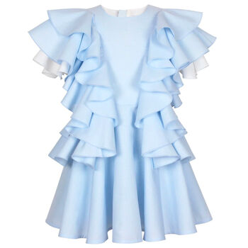 Girls Blue & White Ruffle Dress