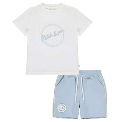 Boys White & Blue Logo Shorts Set