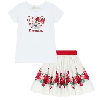 Girls White Bear & Strawberry Skirt Set
