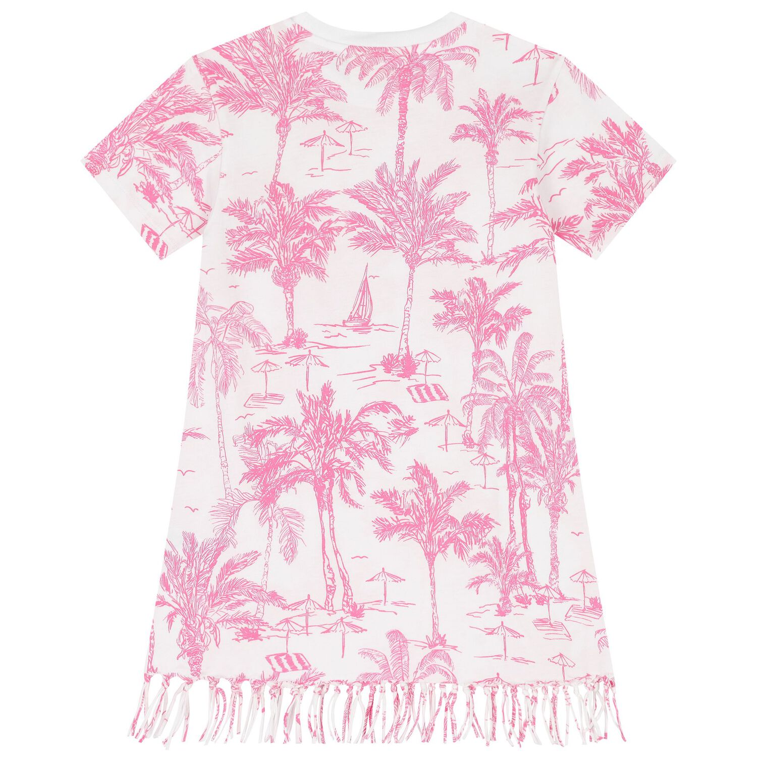 Girls White & Pink Palm Tree Dress, 1, hi-res image number null