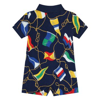 Baby Boys Navy Blue Flag Logo Romper