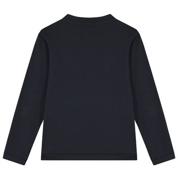 Boys Navy Blue Logo Long Sleeve Top