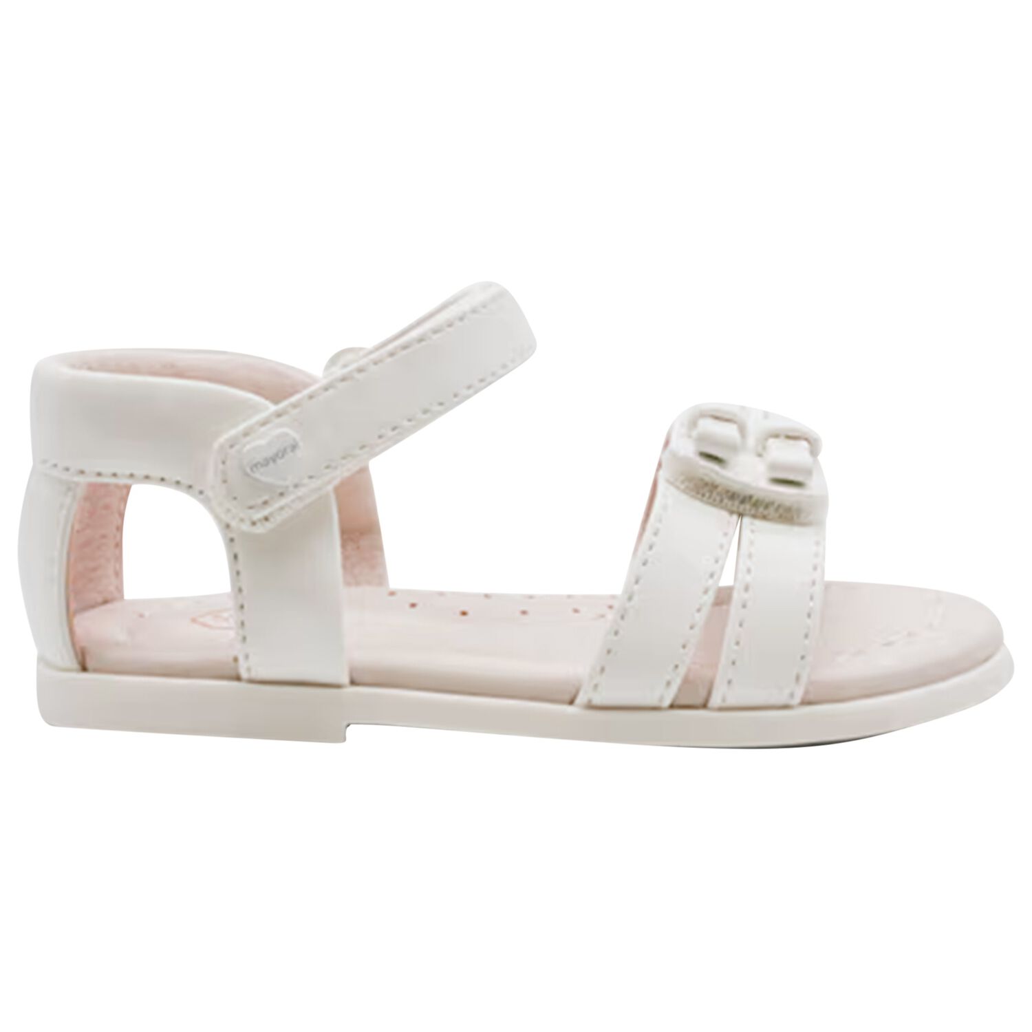 Younger Girls White Leather Sandals, 1, hi-res