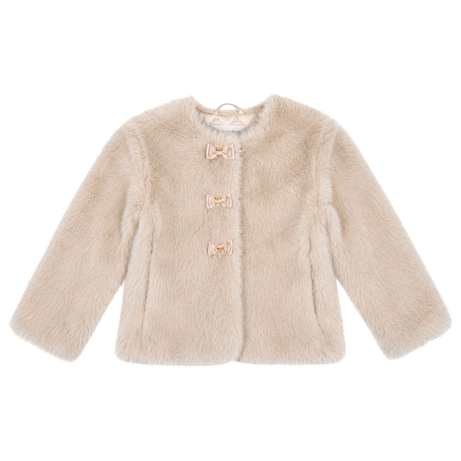Girls Beige Faux Fur Bow Neve Jacket, 1, hi-res
