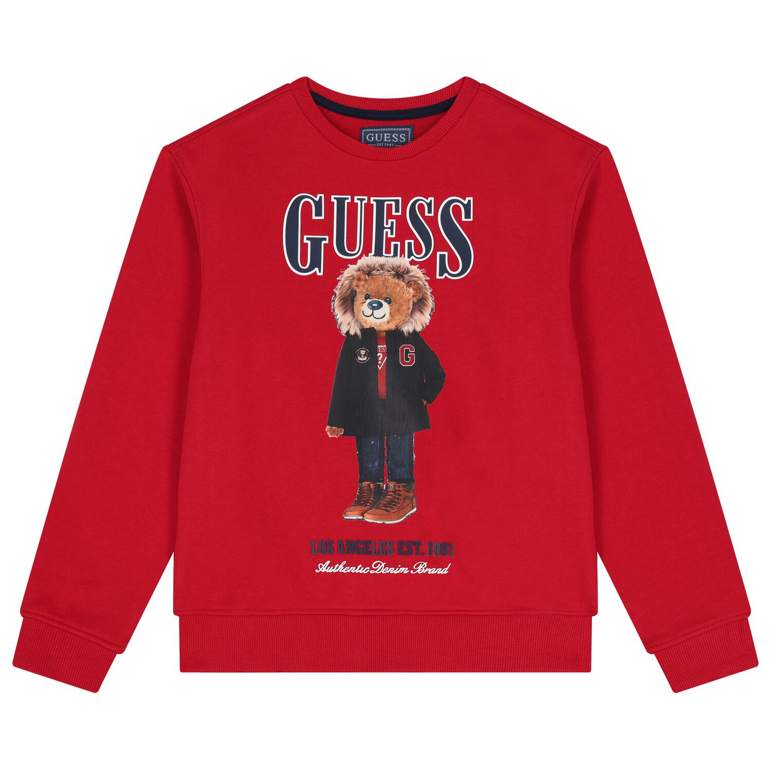 Boys Red Teddy Bear Sweatshirt, 1, hi-res