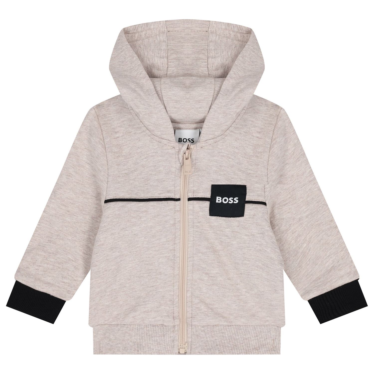 Baby Boys Beige & White Logo Tracksuit Set, 3, hi-res