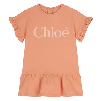 Younger Girls Orange Logo Ruffle Dress