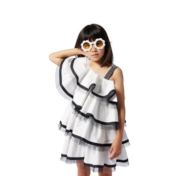 Girls White & Black Ruffled Dress