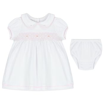 Baby Girls White and Pink Smocked Dress