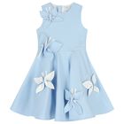 Girls Blue Butterfly Satin Dress, 2, hi-res