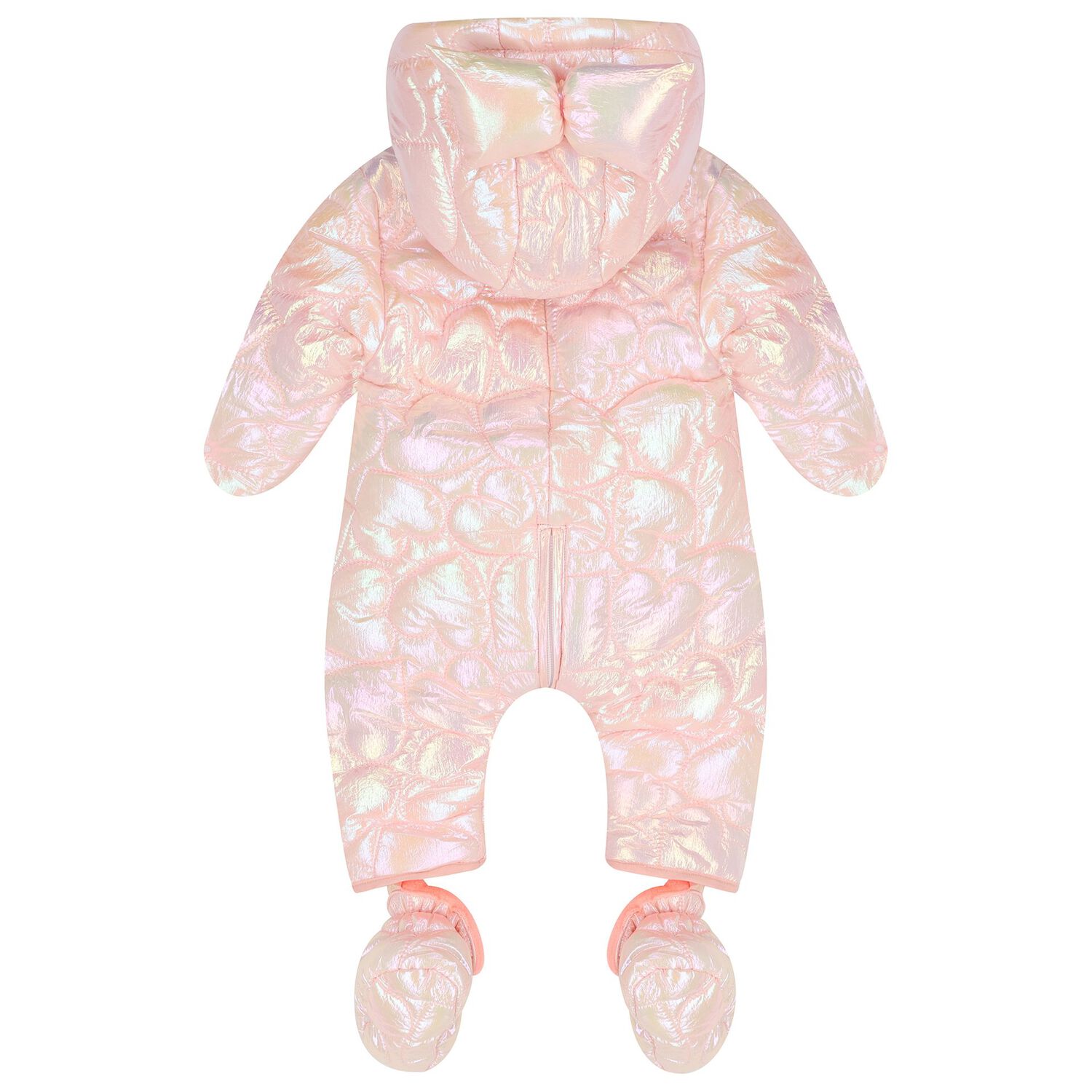 Baby Girls Pink Quilted Heart Snowsuit, 1, hi-res
