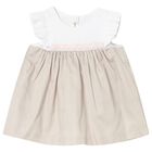 Baby Girls White & Beige Dress, 1, hi-res
