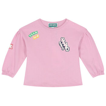 Younger Girls Pink Varsity Logo Long Sleeve Top