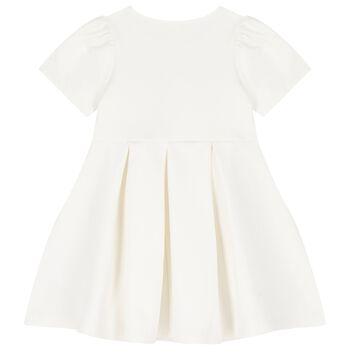 Girls Ivory Logo Pleated Dress
