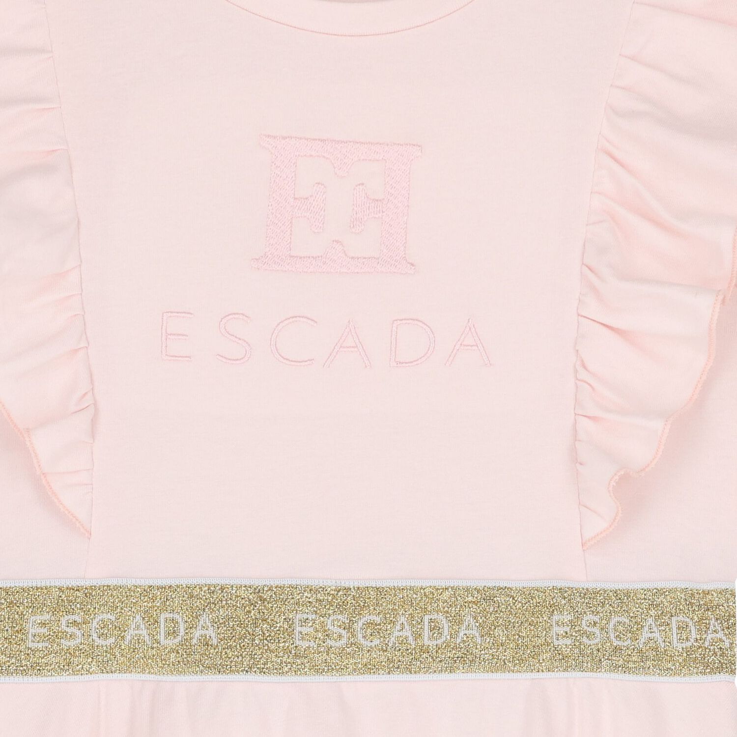 Girls Pink & Gold Logo Ruffled Dress, 2, hi-res