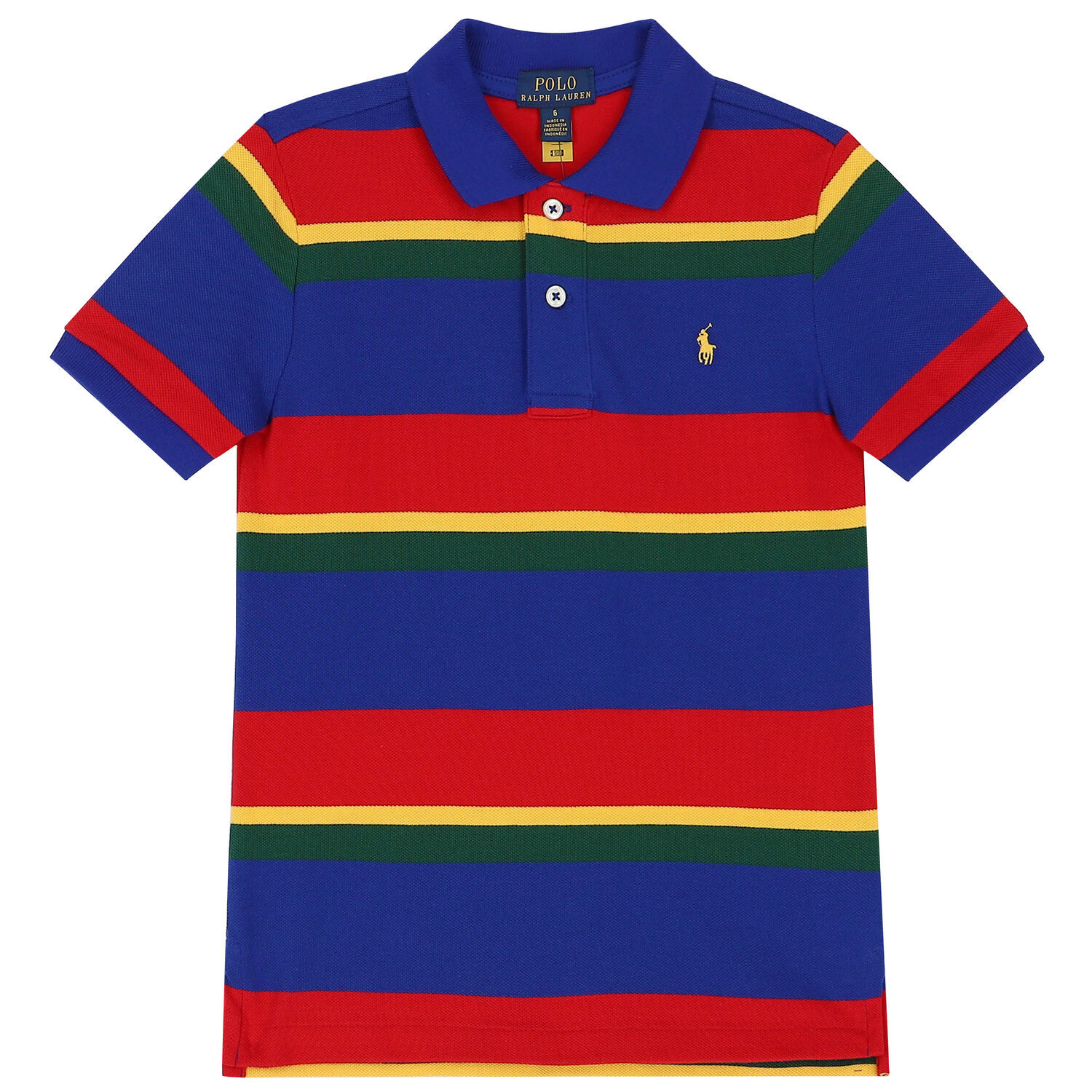 Boys Multi-Colored Striped Logo Polo Shirt, 1, hi-res image number null
