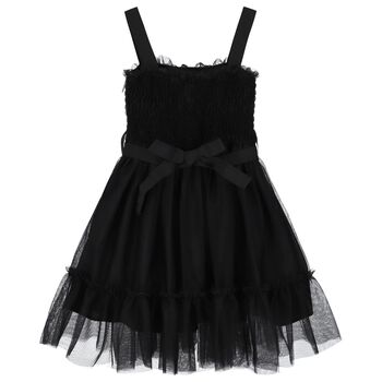 Girls Black Logo Tulle Dress