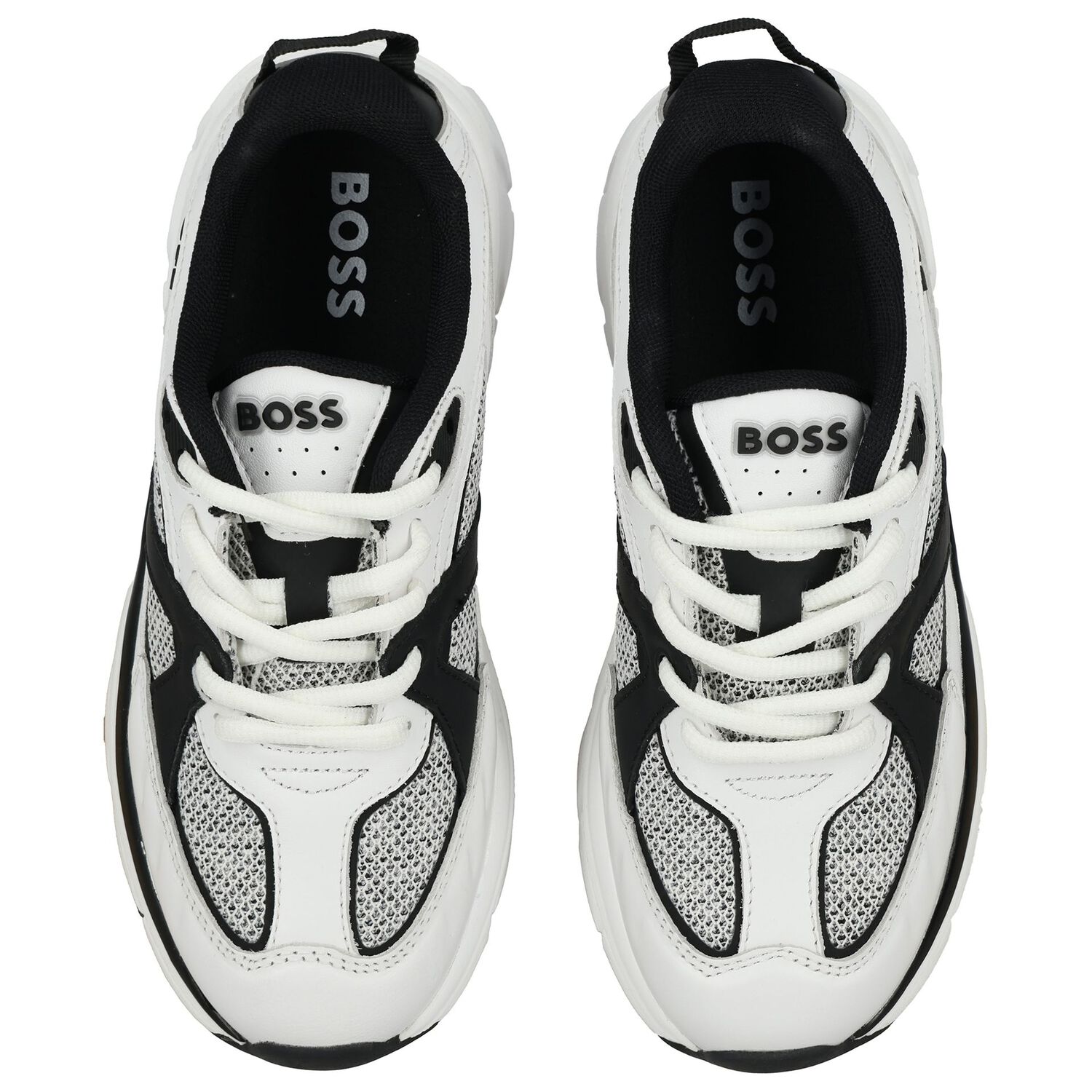Boys White & Black Logo Leather Trainers, 1, hi-res image number null