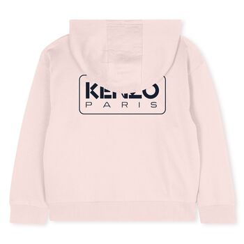 Girls Pink Logo Hooded Zip Up Top