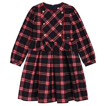 Girls Navy Blue & Red Tartan Dress 