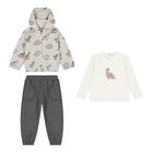 Baby Boys Grey & White Dinosaur Tracksuit ( 3 Piece ), 1, hi-res