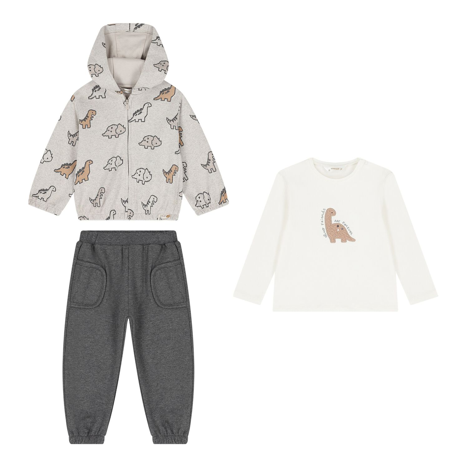 Baby Boys Grey & White Dinosaur Tracksuit ( 3 Piece ), 1, hi-res