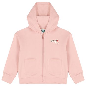 Girls Pink Logo Hooded Zip Up Top