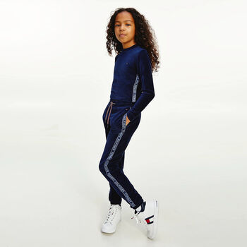 Girls Navy Logo Joggers