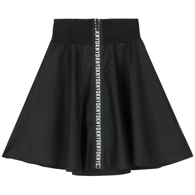 Girls Black Faux Leather Logo Skirt