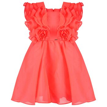 Girls Coral Ruffled Dress