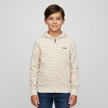 Boys Beige Logo Zip Up Top, 1 Boys Beige Logo Zip Up Top