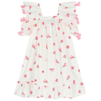 Girls White & Pink Rose Dress