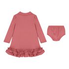Baby Girls Pink Logo Ruffled Dress Set, 1, hi-res