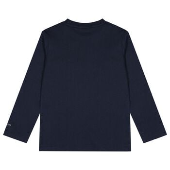Boys Navy Blue Logo Long Sleeve Top