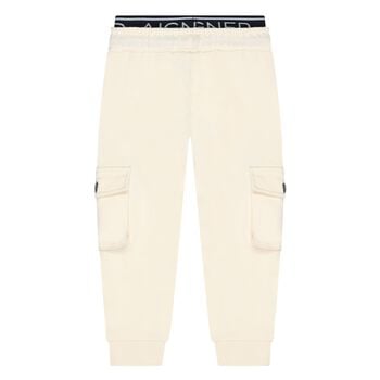 Younger Boys Beige Logo Joggers