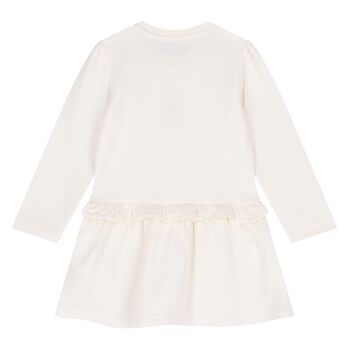 Younger Girls Ivory Teddy Bear Logo Dress