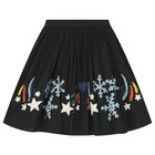 Girls Black Snowflakes Skirt, 1, hi-res