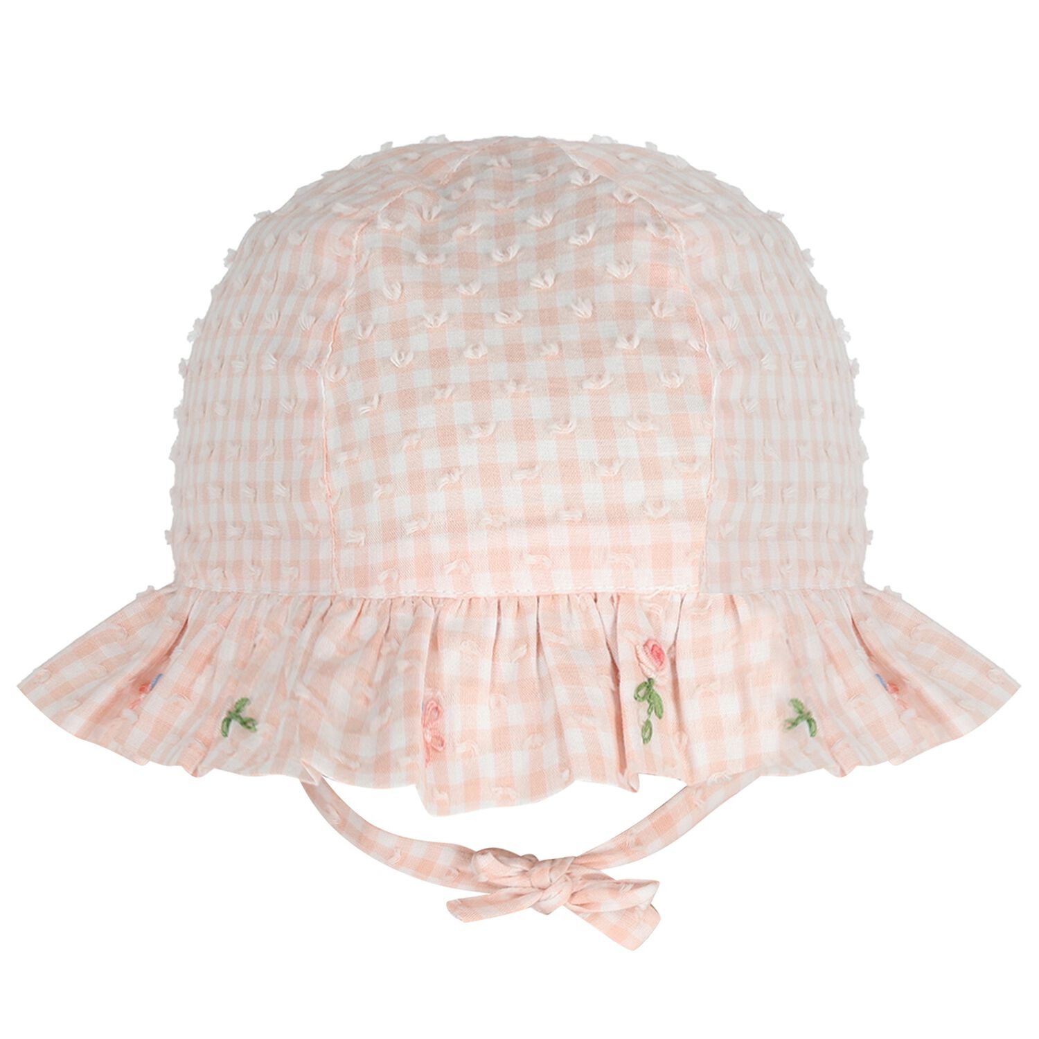 Baby Girls Pink Floral Gingham Hat, 1, hi-res